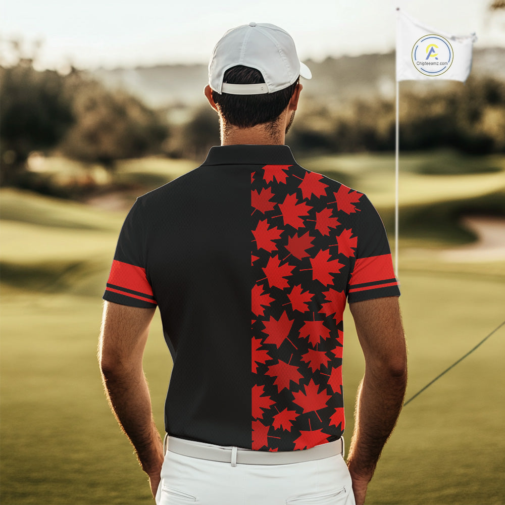 Black and Red maple leaf pattern golf polo shirts Custom Canadian Flag patriotic golf top