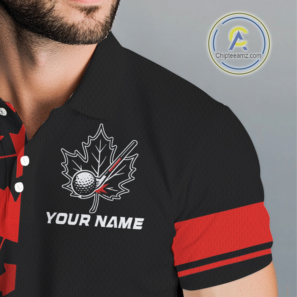 Black and Red maple leaf pattern golf polo shirts Custom Canadian Flag patriotic golf top