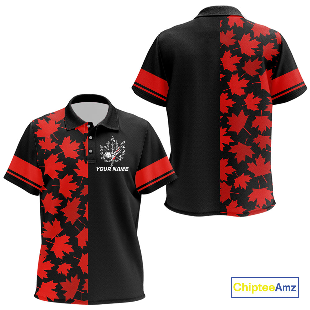 Black and Red maple leaf pattern golf polo shirt Custom Canadian Flag patriotic golf top