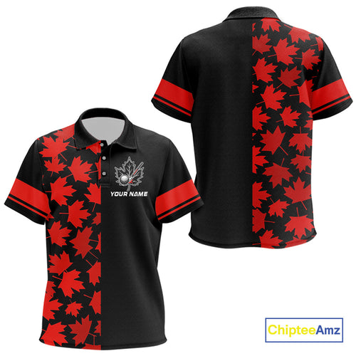 Black and Red maple leaf pattern golf polo shirt Custom Canadian Flag patriotic golf top