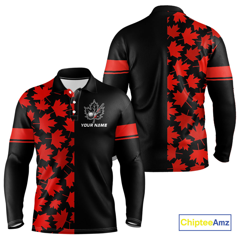Black and Red maple leaf pattern golf polo shirts Custom Canadian Flag patriotic golf top