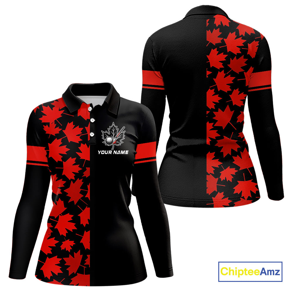 Black and Red maple leaf pattern golf polo shirt Custom Canadian Flag patriotic golf top