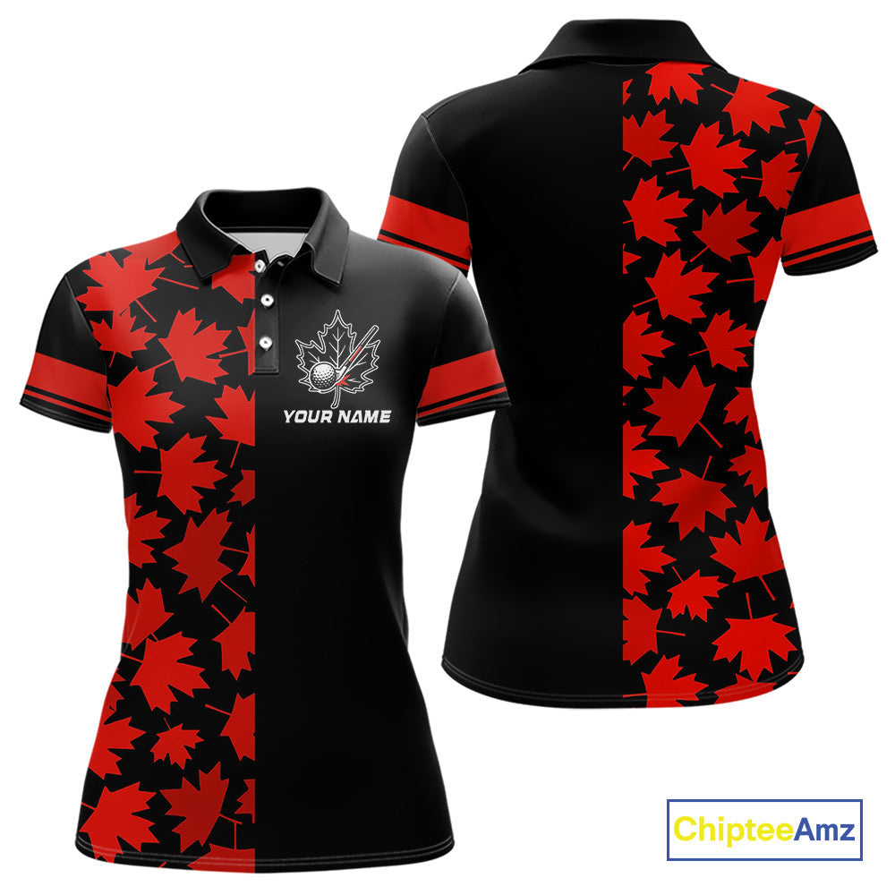 Black and Red maple leaf pattern golf polo shirt Custom Canadian Flag patriotic golf top