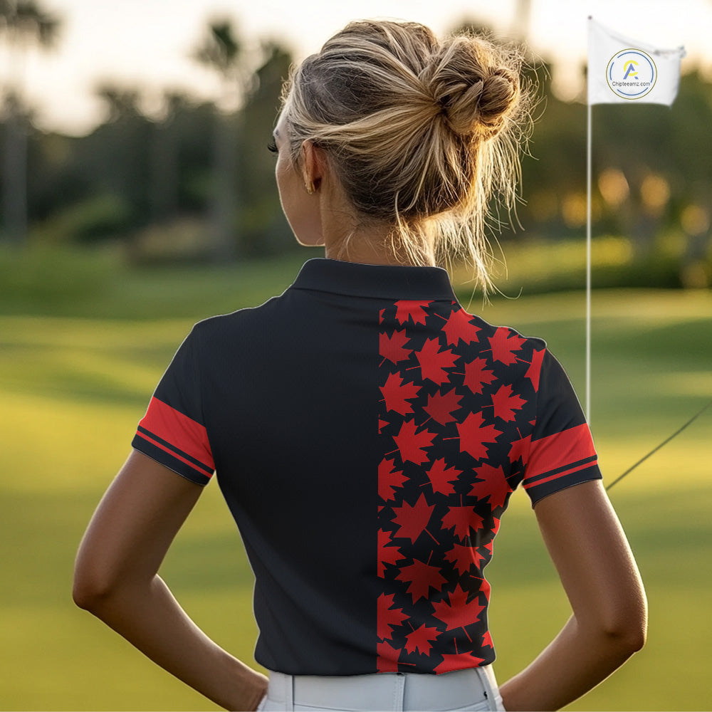 Black and Red maple leaf pattern golf polo shirt Custom Canadian Flag patriotic golf top