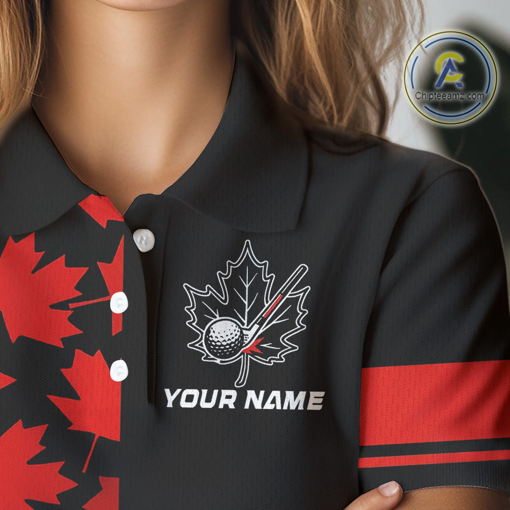 Black and Red maple leaf pattern golf polo shirt Custom Canadian Flag patriotic golf top