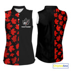 Black and Red maple leaf pattern sleeveless polo shirt Custom Canadian Flag patriotic golf top