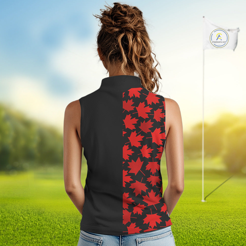 Black and Red maple leaf pattern sleeveless polo shirt Custom Canadian Flag patriotic golf top