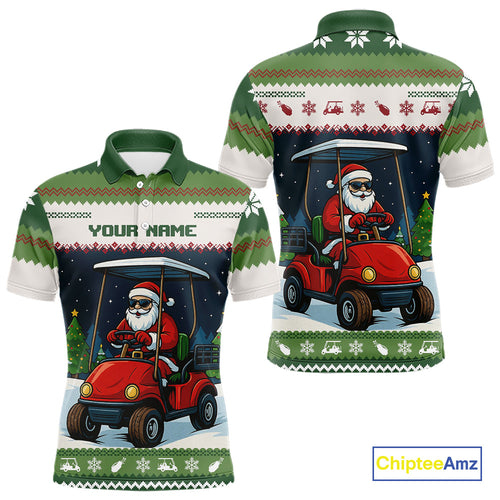 Funny Santa golf ugly Christmas pattern Golf polo shirts custom gifts for the golfer