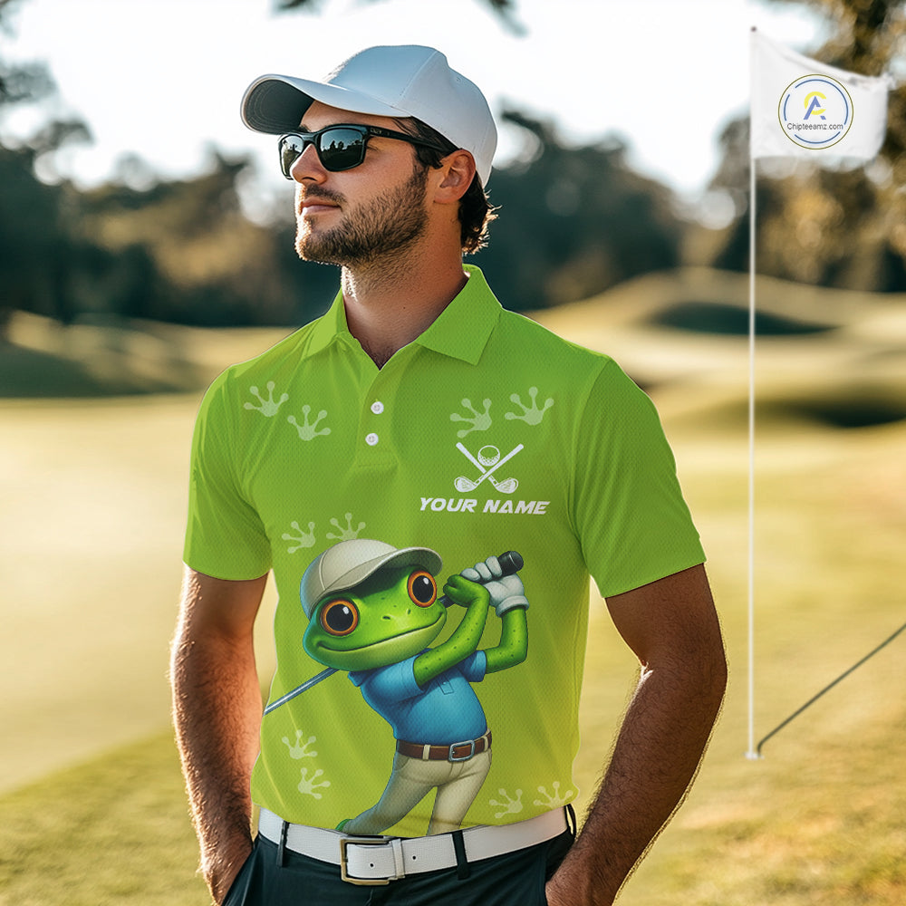 Funny Frog Golf polo shirt Custom Green golf top, personalized golf gifts