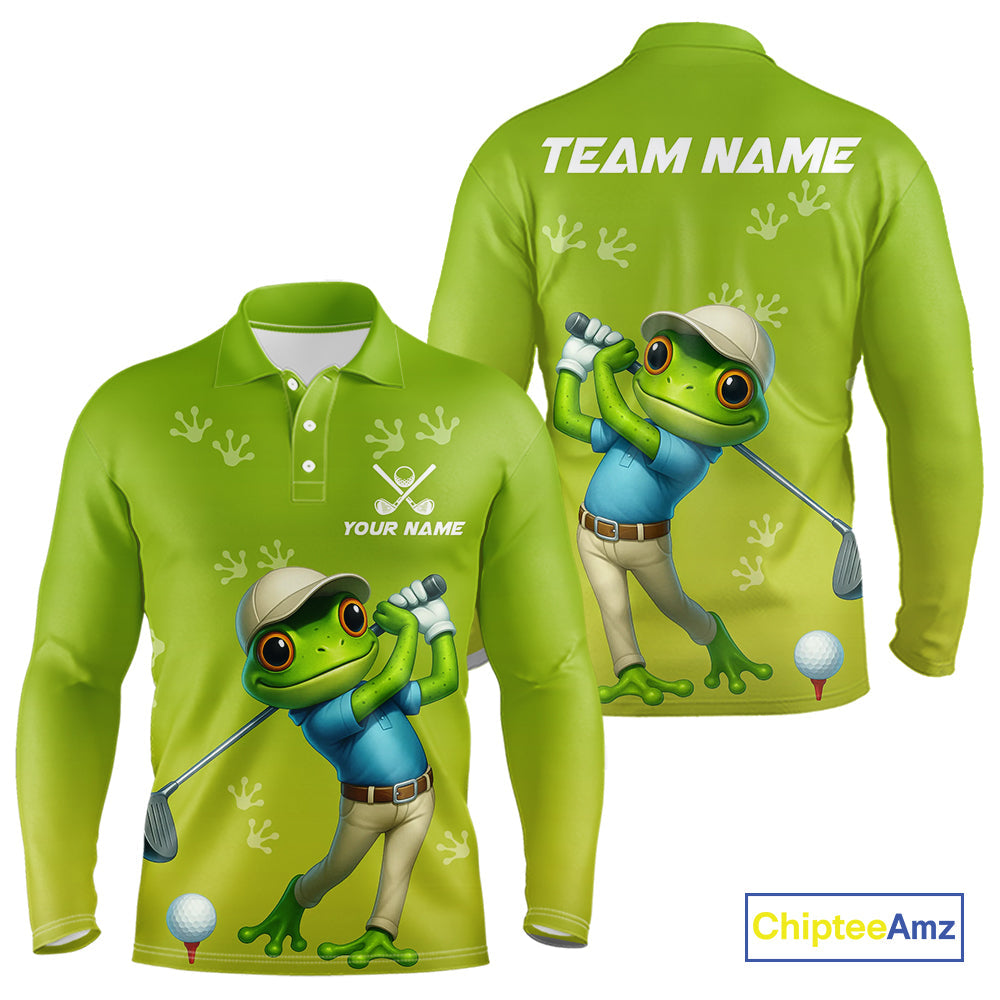 Funny Frog Golf polo shirt Custom Green golf top, personalized golf gifts