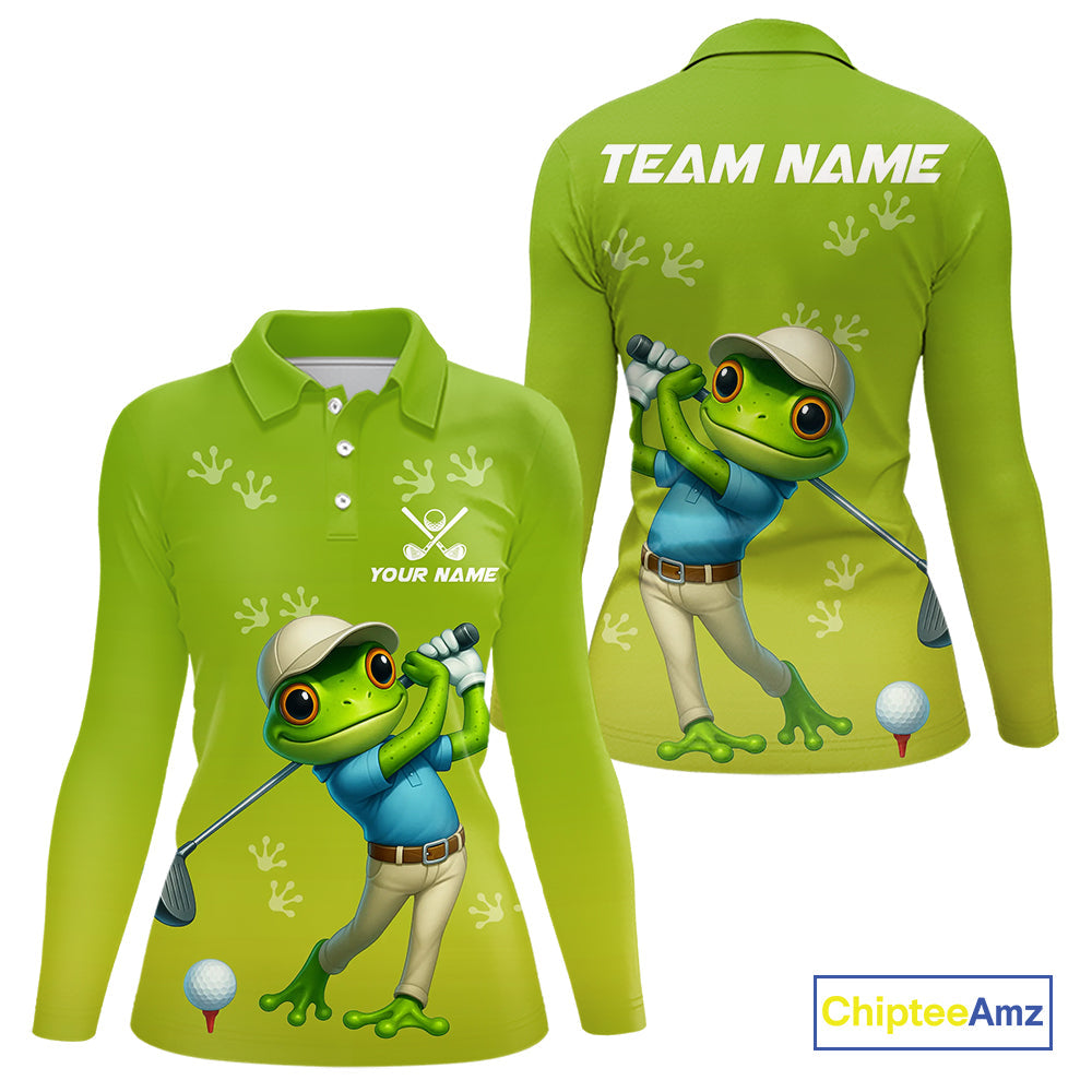 Funny Frog Golf polo shirts Custom Green golf top, personalized golf gifts