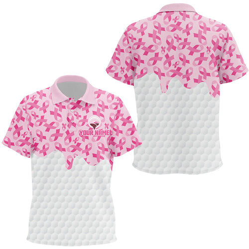 golf polo shirts custom Pink ribbons pattern breast cancer awareness golf shirt, golfing gifts