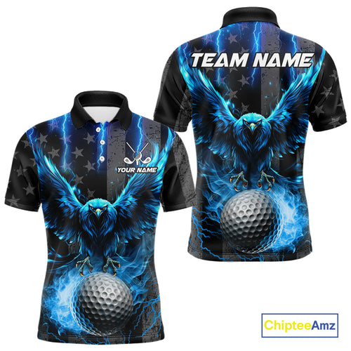 Black American flag golf polo shirts Custom blue lightning thunder Eagle patriotic team Golf top