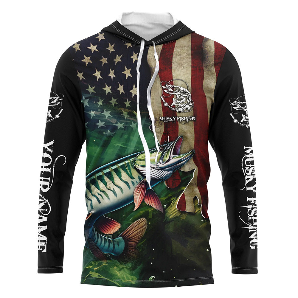 Musky Fishing American Flag Patriotic Customize fishing jerseys, personalized fishing gifts