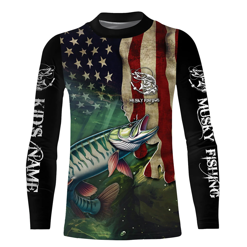Musky Fishing American Flag Patriotic Customize fishing jerseys, personalized fishing gifts
