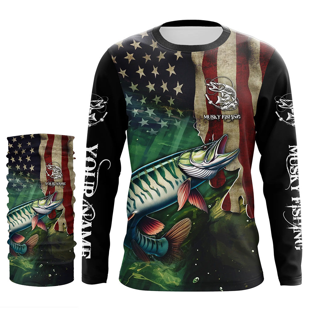 Musky Fishing American Flag Patriotic Customize fishing jerseys, personalized fishing gifts