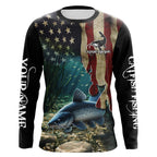 Catfish Fishing American Flag Patriotic Custom Long sleeve fishing shirt, personalized fishing gift