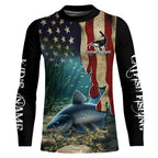 Catfish Fishing American Flag Patriotic Custom Long sleeve fishing shirt, personalized fishing gift