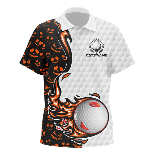 Halloween pattern orange golf ball golf polo shirts custom halloween golf shirts, gifts for golfer