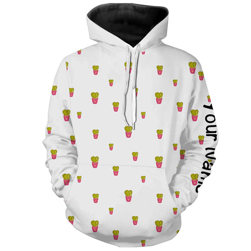 Personalized cute cactus white pattern golf Hoodie custom cactus golf shirt, golfer gifts