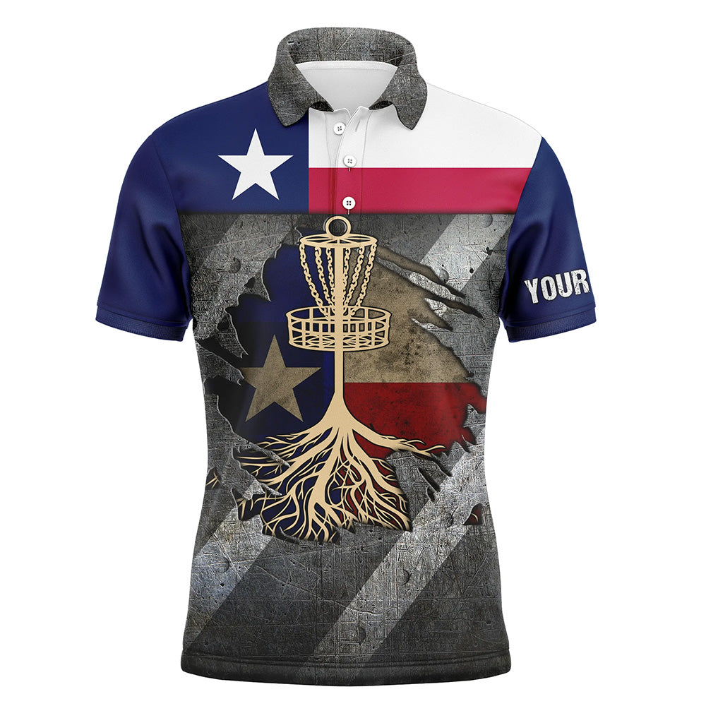 disc golf polo shirt custom name Texas flag disc golf basket, disc golf gifts