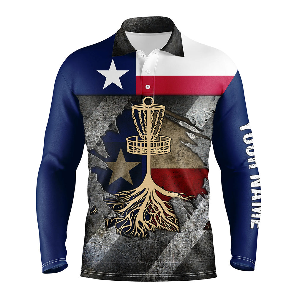 disc golf polo shirt custom name Texas flag disc golf basket, disc golf gifts