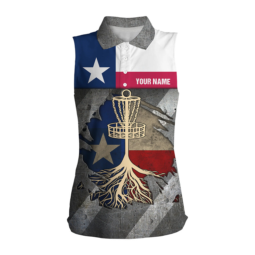 sleeveless polo disc golf shirt custom Texas flag disc golf basket, disc golf gifts