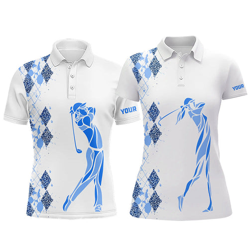 Blue Leopard argyle pattern matching golf shirt for couples custom his and hers matching golf outfits
