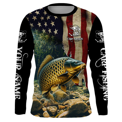 Carp Fishing 3D American Flag Patriotic Customize name UV Protection Fishing shirts