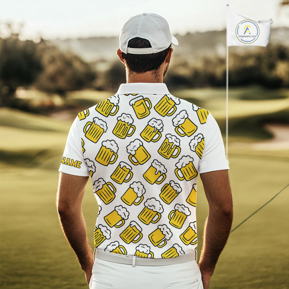 Funny Yellow beer pattern golf polo shirts custom fun golf shirts, cool golf gifts
