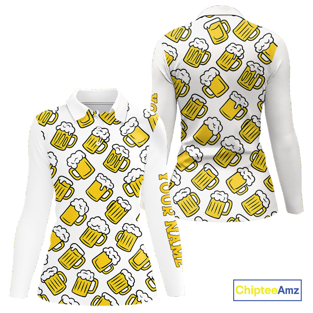 Funny Yellow beer pattern golf polo shirts custom fun golf shirts, cool golf gifts