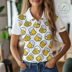 Funny Yellow beer pattern golf polo shirts custom fun golf shirts, cool golf gifts