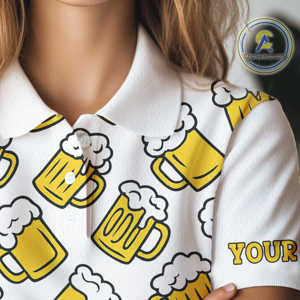 Funny Yellow beer pattern golf polo shirts custom fun golf shirts, cool golf gifts