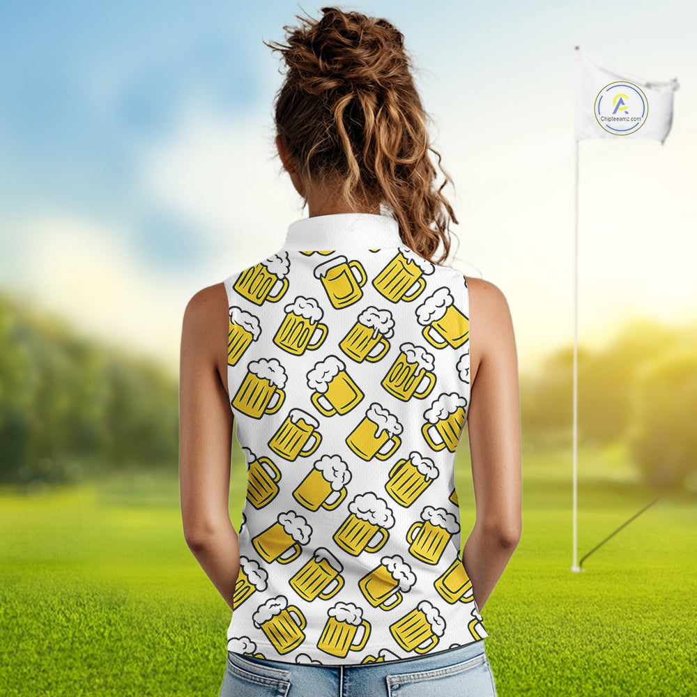 Funny Yellow beer pattern Sleeveless Polo shirt custom fun golf shirts, cool golf gifts