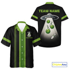 Black and Green ufo alien Retro Bowling Hawaiian shirt Custom Bowling Team button up shirt