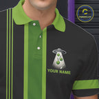 Black and Green ufo alien Retro Bowling Polo, Quarter Zip Shirts Custom Bowling Team Jersey