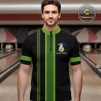 Black and Green ufo alien Retro Bowling Polo, Quarter Zip Shirts Custom Bowling Team Jersey