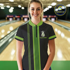 Black and Green ufo alien Retro Bowling Polo, Quarter Zip Shirts Custom Bowling Team Jersey