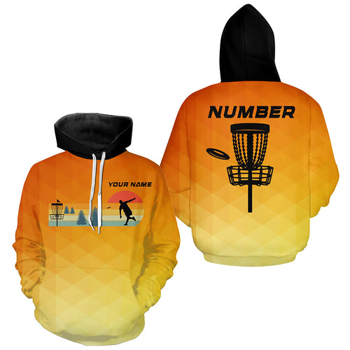 Orange gradient Retro disc golf Hoodies custom name and number disc golf hoodie