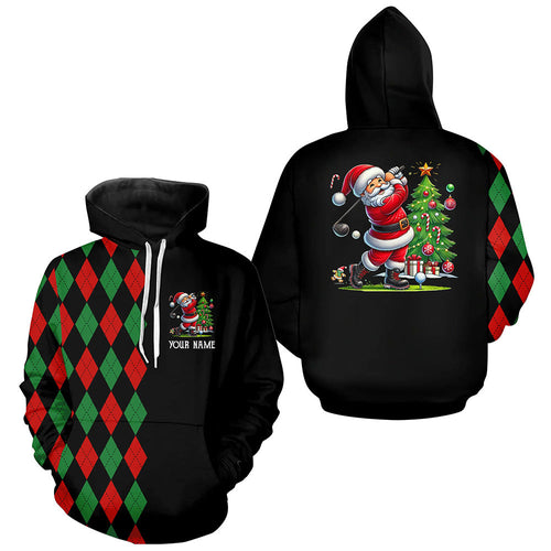 Red and Green argyle pattern black Golf Hoodies custom Christmas Santa golfer golf outfits