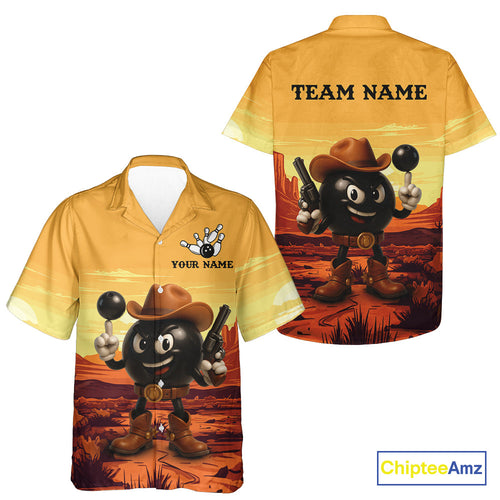 Funny Bowling Cowboy gun desert Bowling Hawaiian Shirt Custom Funny bowling team button up shirt