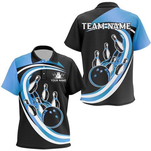 Black and Blue Bowling Polo Shirt Custom Bowling Team League Jersey, Gift For Bowlers