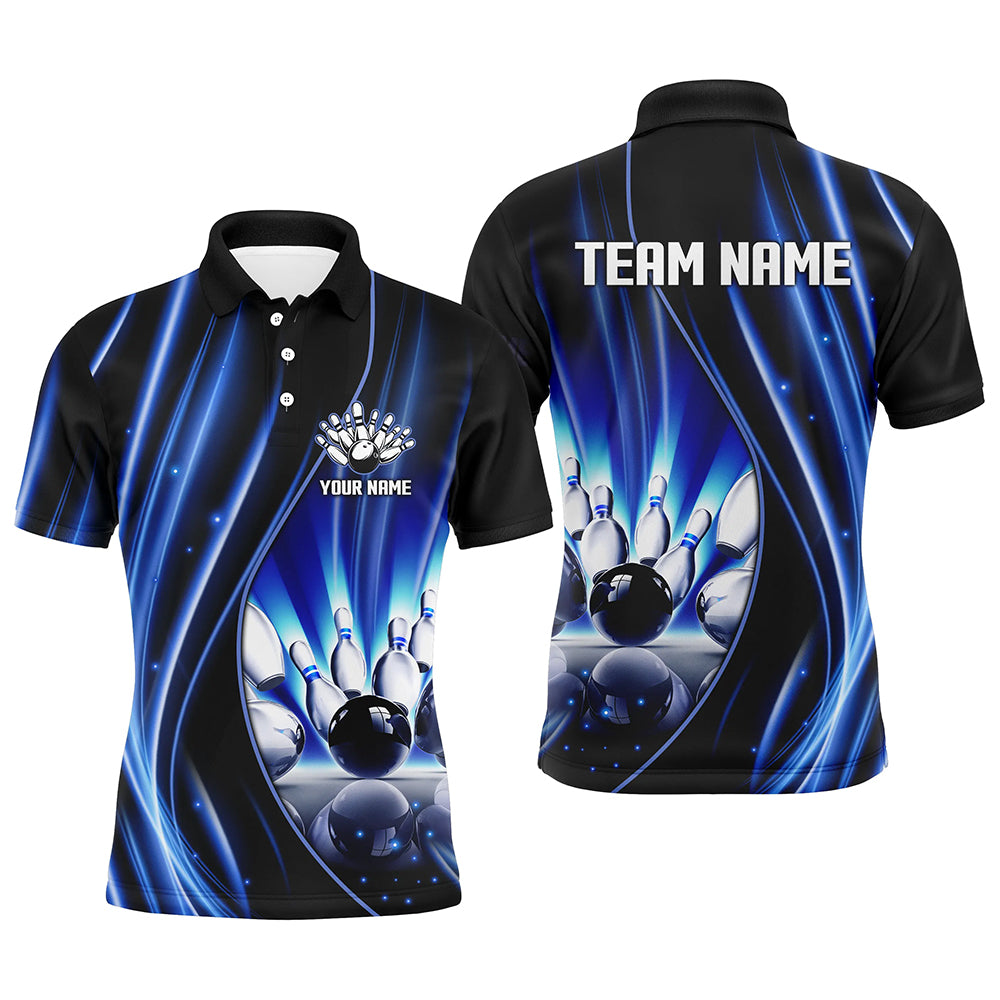 Blue and black light Bowling Polo Shirt Custom bowling league jerseys, personalized bowling gift