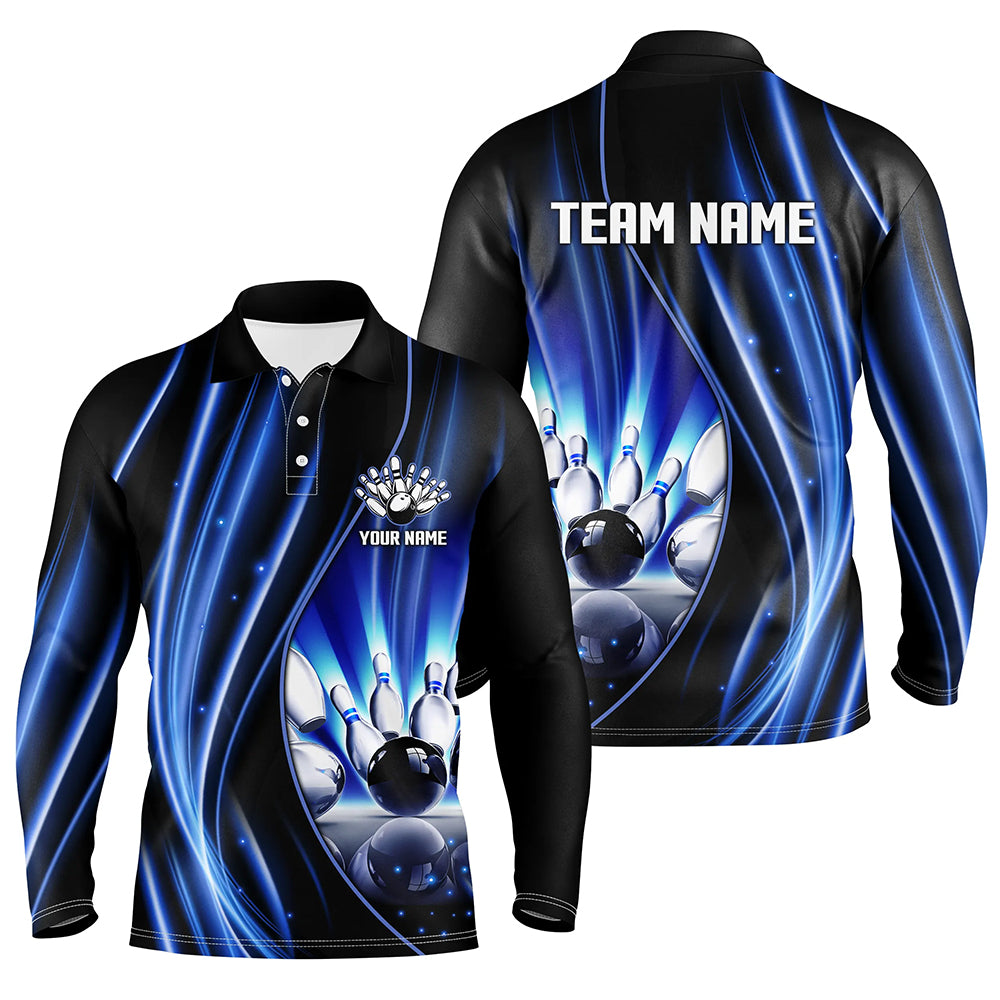 Blue and black light Bowling Polo Shirt Custom bowling league jerseys, personalized bowling gift