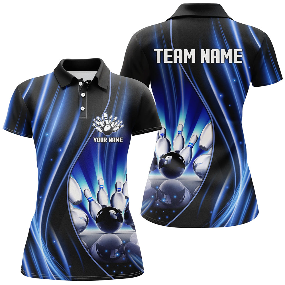 Blue and black light Bowling Polo Shirt Custom bowling league jerseys, personalized bowling gift