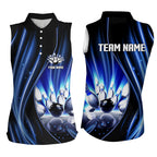 Blue and black light Bowling sleeveless Polos Custom league jerseys, personalized bowling gift