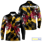 Smoke Maryland Flag Black Bowling Polo, 1/4 Zip shirt Custom patriotic Team bowling jersey