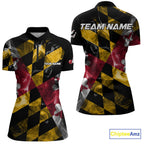 Smoke Maryland Flag Black Bowling Polo, 1/4 Zip shirt Custom patriotic Team bowling jersey