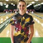 Smoke Maryland Flag Black Bowling Polo, 1/4 Zip shirt Custom patriotic Team bowling jersey