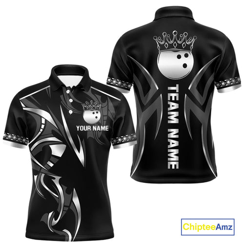 Black and Silver crown Bowling ball Polo, Quarter Zip Shirts Custom Bowling Team jerseys